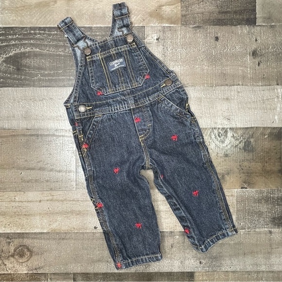 OshKosh Embroidered Train Denim Overalls size 9 months - Picture 2 of 10